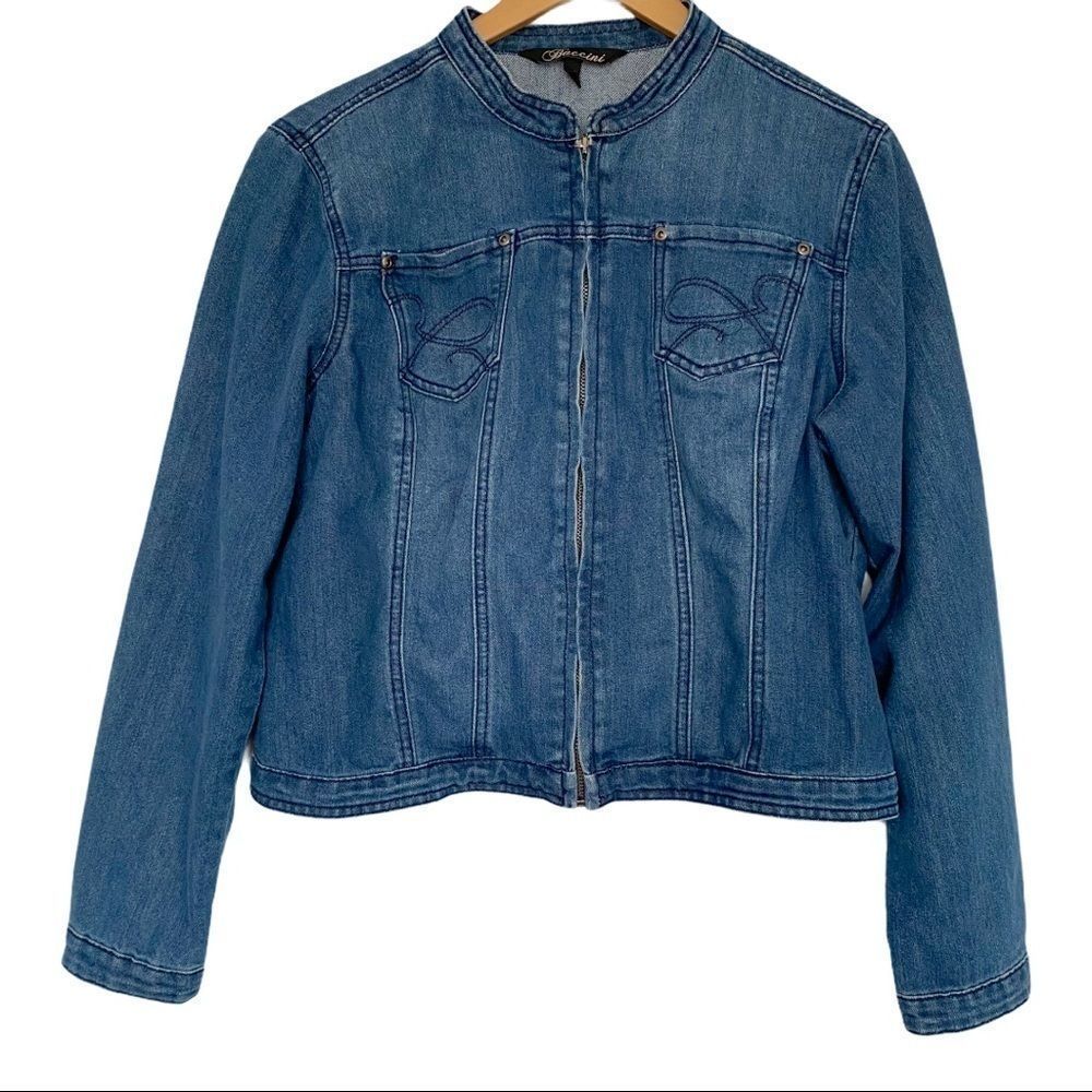 Vintage Baccini zipper front jean jacket L blue